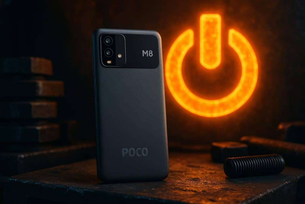 POCO M8 smartphone showcasing powerful performance features and sleek design
