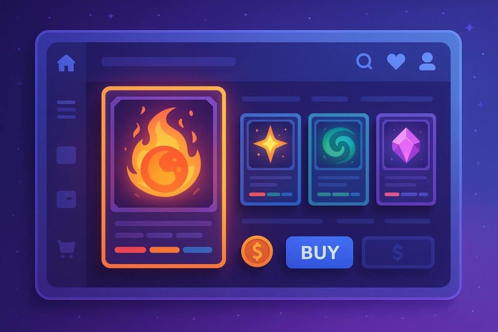 Best TCG Marketplace for Digital Trading Cards (2026) Digital trading cards displayed on top marketplace platform interface for TCG enthusiasts