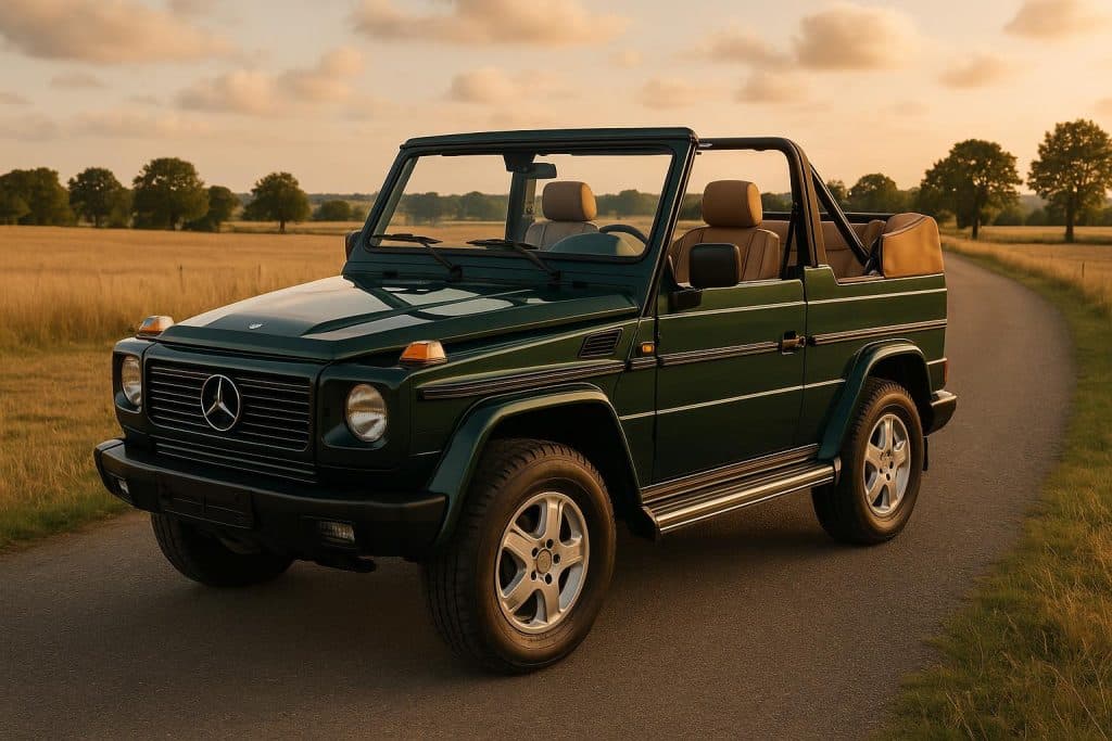 Mercedes G-Wagon Cabriolet parked outdoors, showcasing classic open-top SUV design