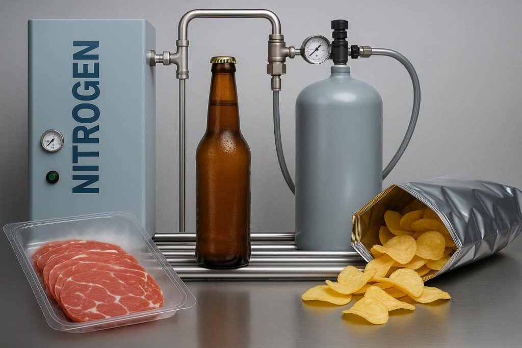 The role of nitrogen generation in modern food and beverage production Nitrogen gas system integrated in beverage production line for food preservation and quality