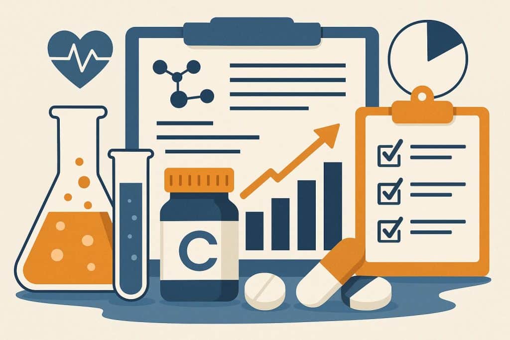 Clinical trial data and medical research documentation illustrating evidence-based advancements