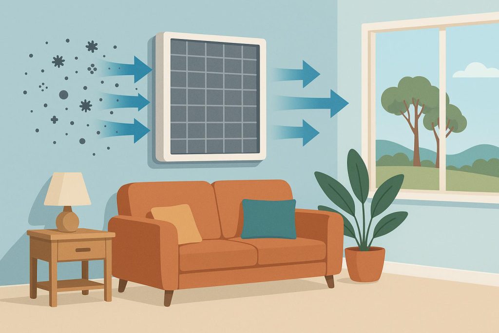 How Air Filters Improve Indoor Air Quality in Australian Homes Modern air filter system removing dust and allergens to improve indoor air quality in Australian home