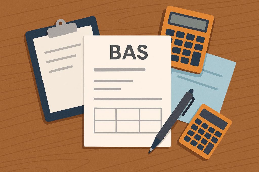 BAS lodgement paperwork with Brisbane city skyline, highlighting common business errors