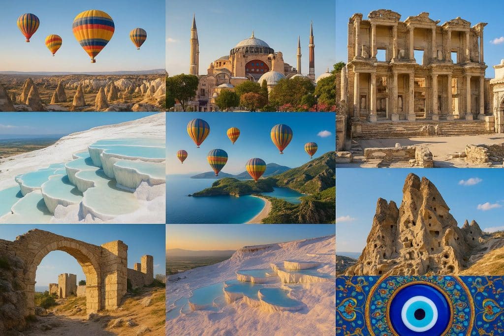 10 things to do in Turkey Scenic view of Istanbul skyline with Hagia Sophia and city landmarks, highlighting Turkey attractions