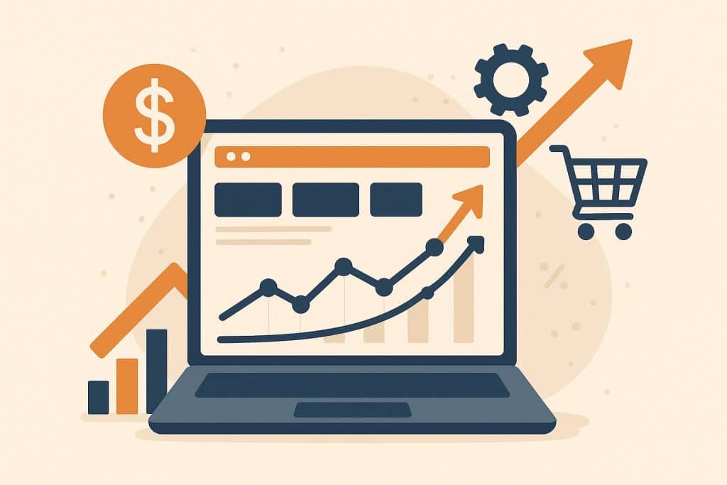 Website as key sales asset concept with digital marketing icons and business growth elements