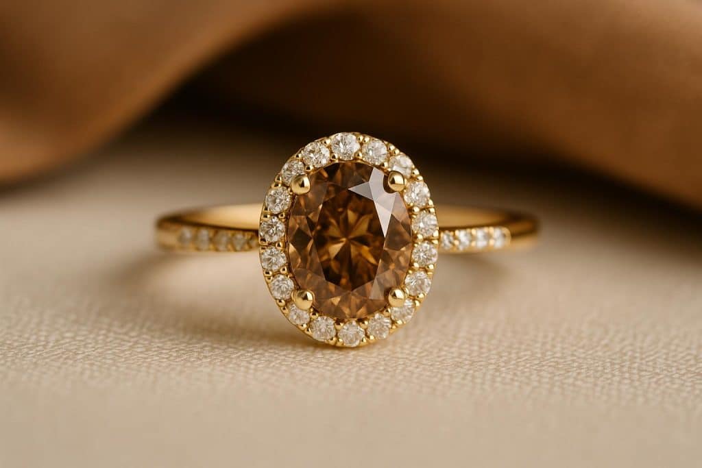 The Unexpected Romance of Earth-Toned Brilliance in Your Engagement Ring Earth-toned gemstone engagement ring with radiant brilliance set in a classic band