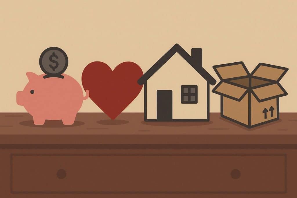 Love, Money, and Moving On: What Really Happens Behind the Scenes When a Household Changes Shape Household items packed in boxes, symbolizing relationship changes and moving to a new home