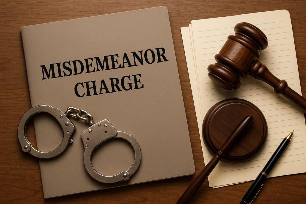 Gavel and law book on desk symbolizing legal guidance for misdemeanor charges