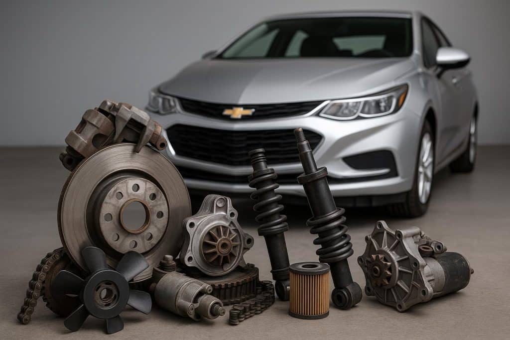 Genuine OEM Chevrolet parts displayed next to aftermarket auto parts for direct comparison