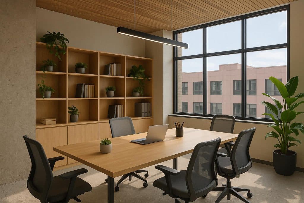 Modern office interior design in Jaipur featuring open workspaces and contemporary decor
