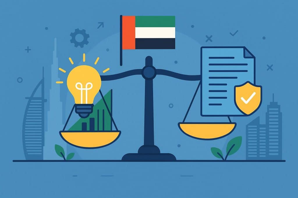 Modern UAE skyline symbolizing economic growth, innovation, and regulatory compliance