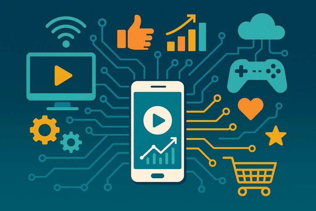 Digital entertainment platform interface inspired by Silicon Valley technology and engineering concepts