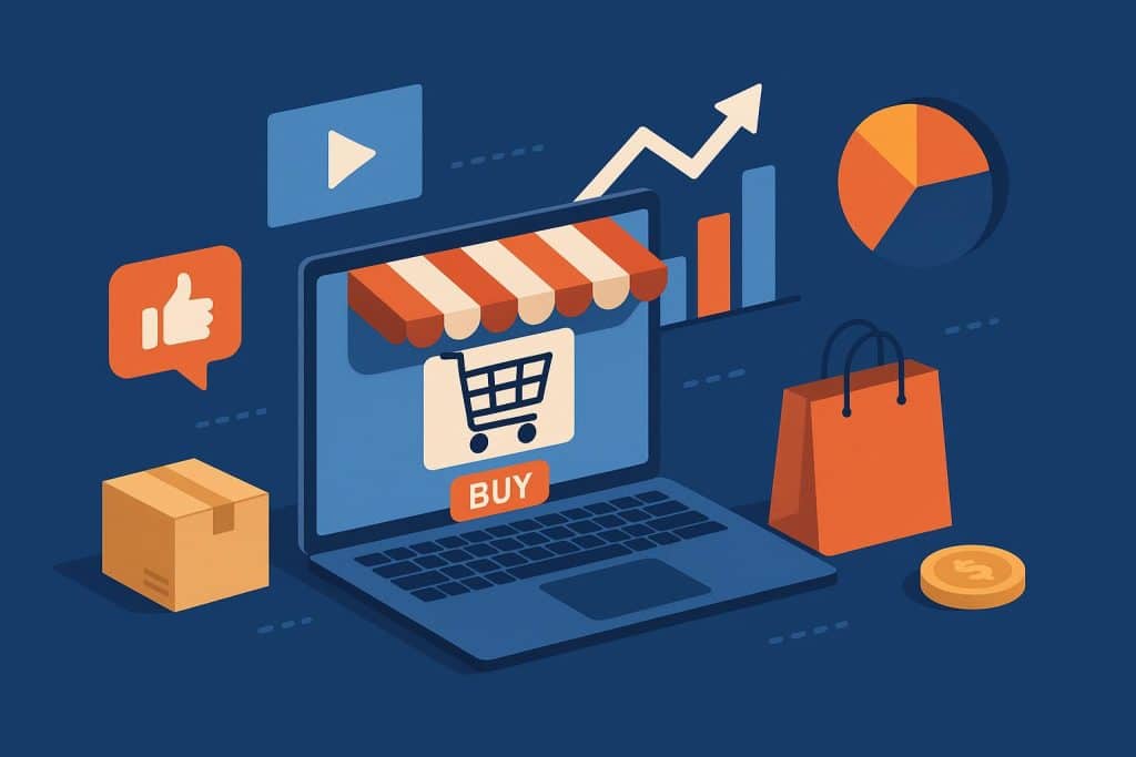 E-commerce digital marketing team analyzing sales growth charts and online marketing strategies