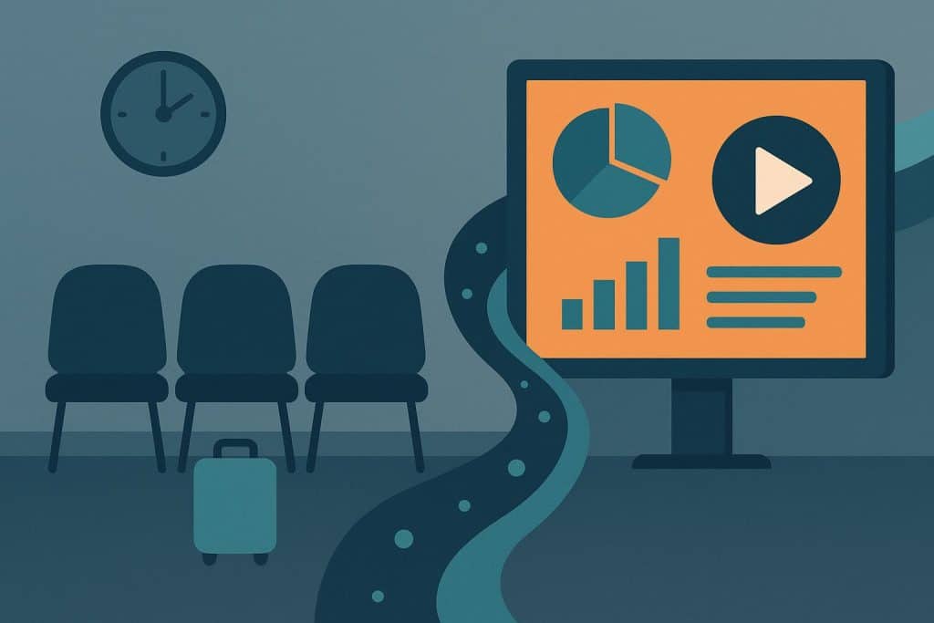 Digital signage displaying interactive content engaging viewers in a waiting area