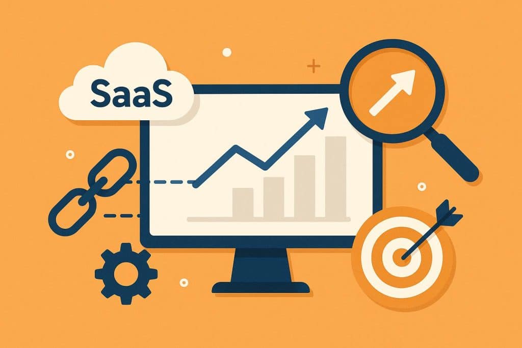 SaaS link building strategies increasing website rankings with digital marketing analytics charts