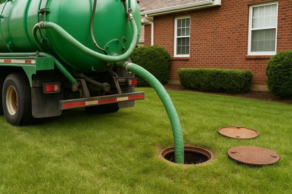 Septic tank maintenance truck pumping residential septic system to prevent backups in Birmingham