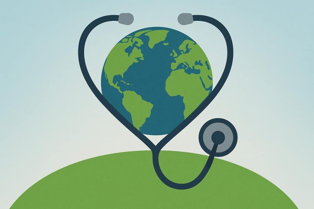 Globe with medical symbols highlighting global health awareness for World Health Day