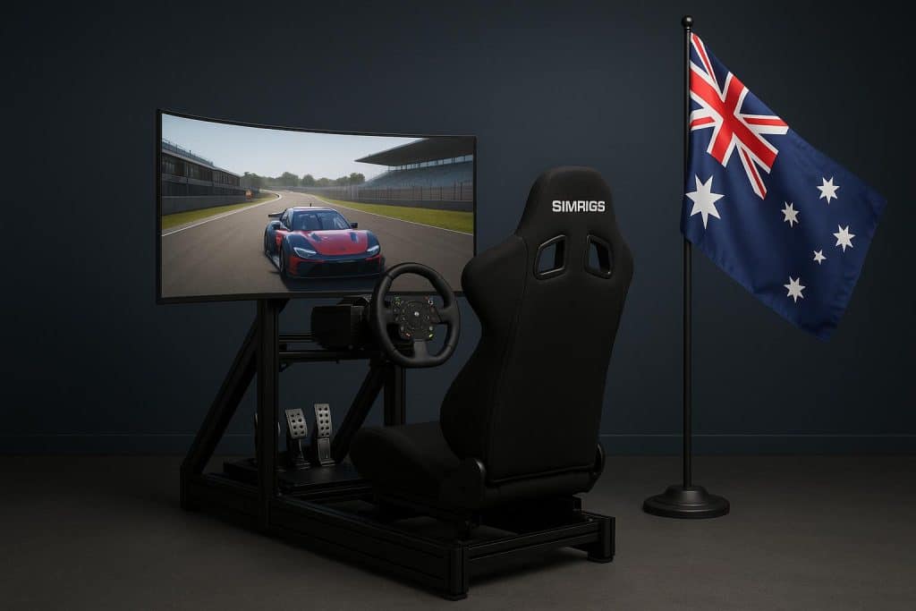 Sim racing equipment setup highlighting Australian innovation and technology advancements