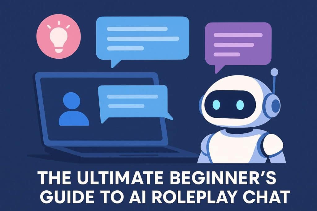 AI chatbot interface on a digital screen with conversation bubbles for roleplay beginners guide