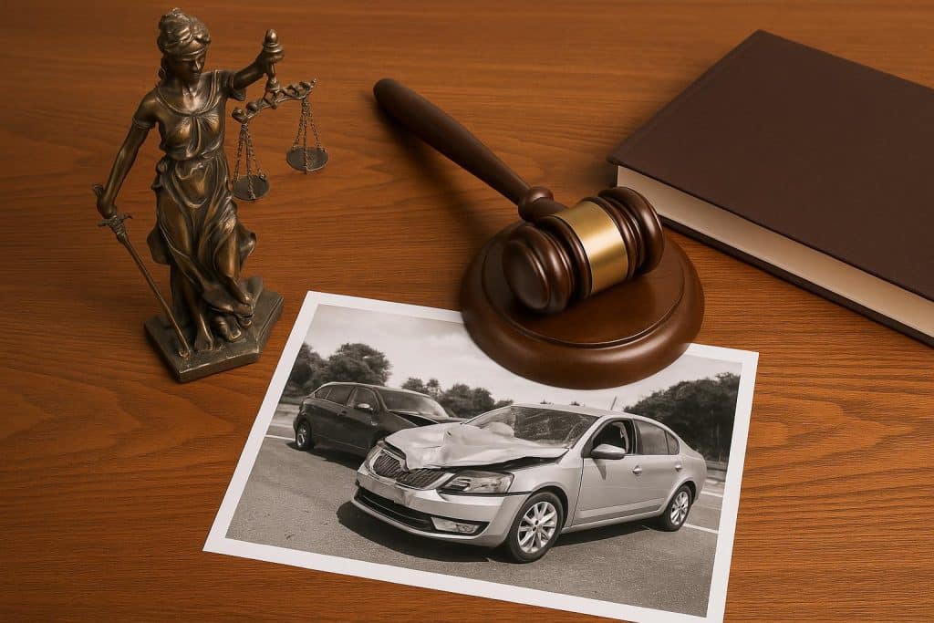 Car accident aftermath with legal documents symbolizing delayed personal injury claims