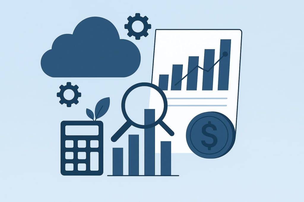 Cloud cost optimization strategy concept with finance and cloud computing icons for FinOps leadership