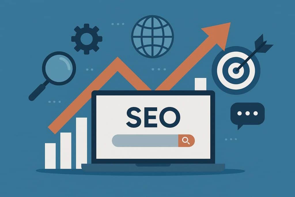 Digital marketing strategy elements highlighting the importance of SEO for online visibility