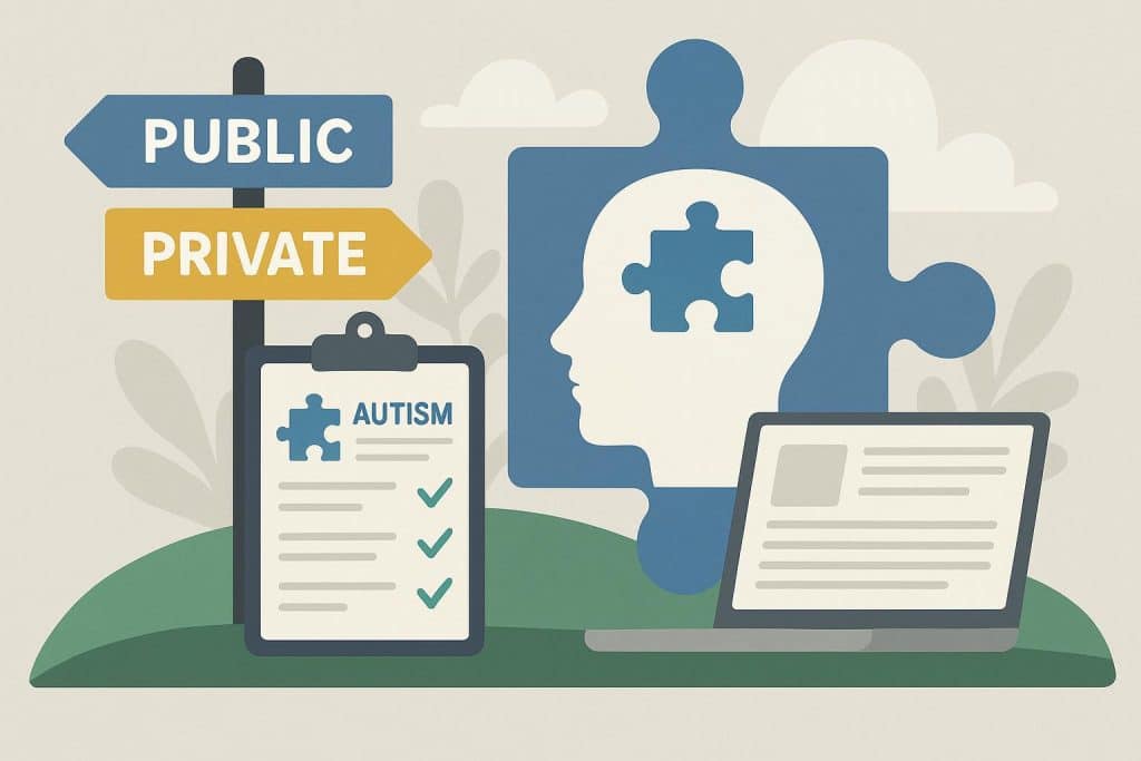 Visual representation of public and private autism assessment and diagnosis pathways