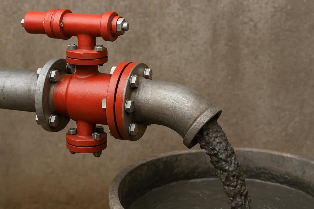 Pinch valve controlling abrasive slurry flow in industrial piping system