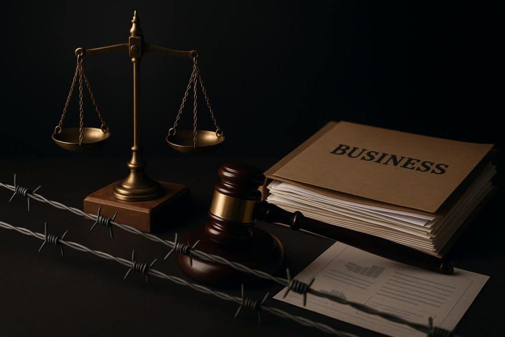 Gavel and business documents symbolizing litigation strategy for business protection