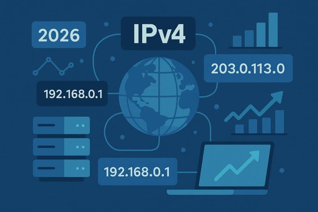 IPv4 address brokers network illustration with digital connections and IP address symbols
