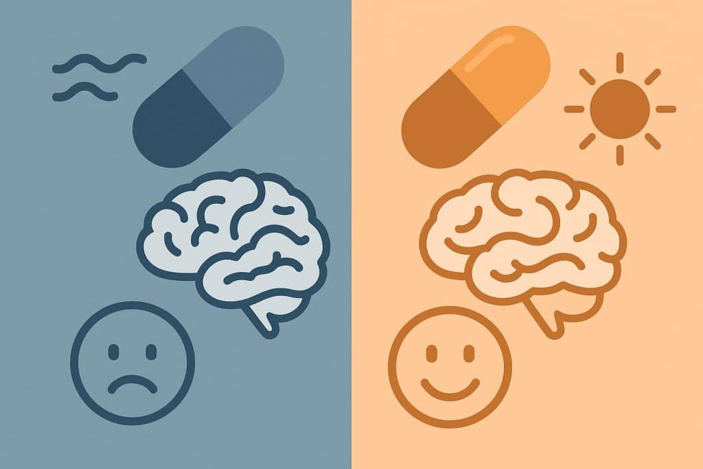 Brain and neurotransmitters illustration highlighting differences in withdrawal experiences