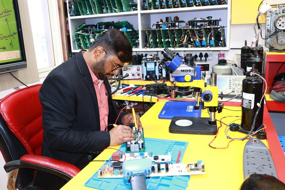 a technician repairing a circuit board - Phone repair Jackson MS