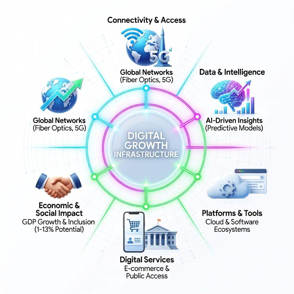 Infographic explaining the components of a digital growth ecosystem - digital growth infrastructure infographic 