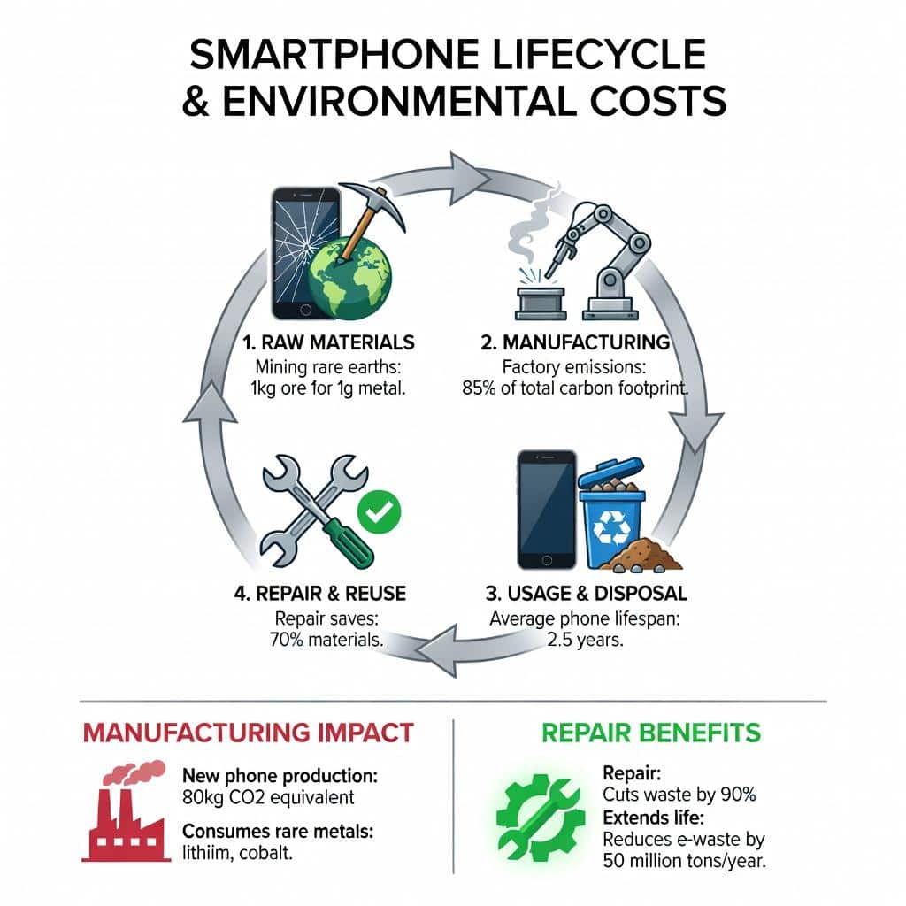 infographic explaining the environmental impact of smartphone manufacturing - Phone repair Jackson MS infographic 