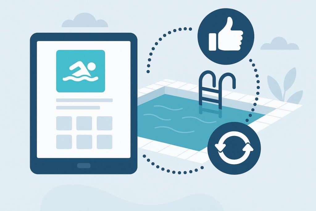 Dashboard of pool management software displaying member engagement and retention analytics