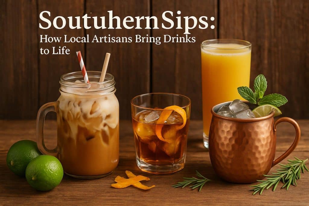 Handcrafted Southern beverages with fresh ingredients showcased by local artisan producers