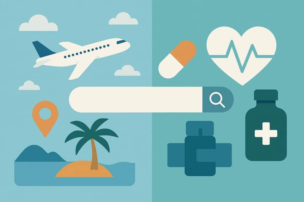 Travel and health-related search trends data visualization representing brand audience targeting
