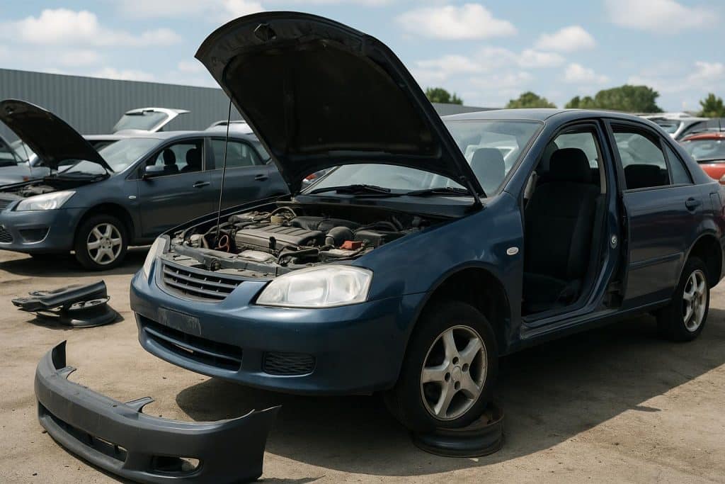 Car wrecker yard with salvaged auto parts illustrating alternative car repair in New Zealand