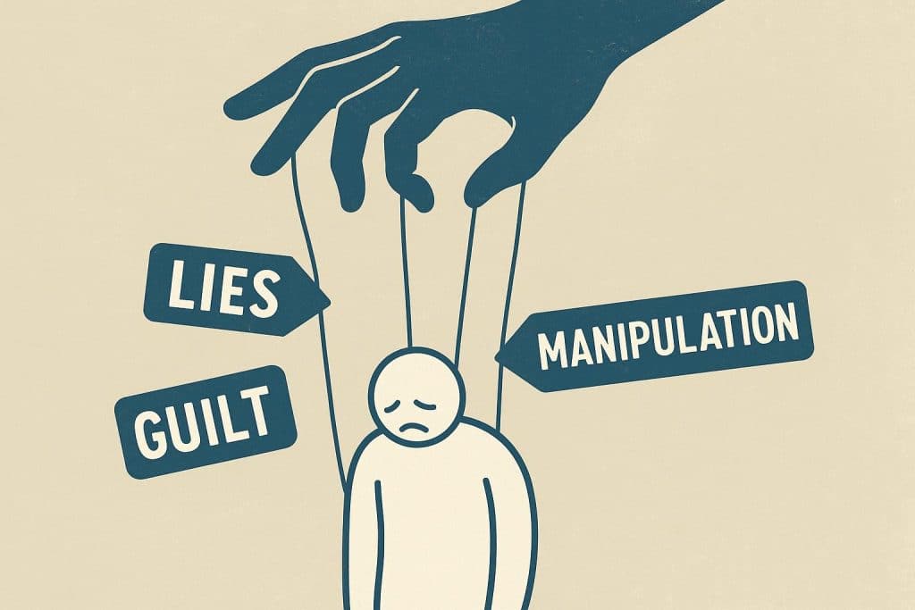 Illustration of breaking free from chains symbolizing escape from lies, guilt, and manipulation