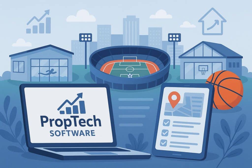 Sports facility with digital management dashboard illustrating PropTech real estate solutions