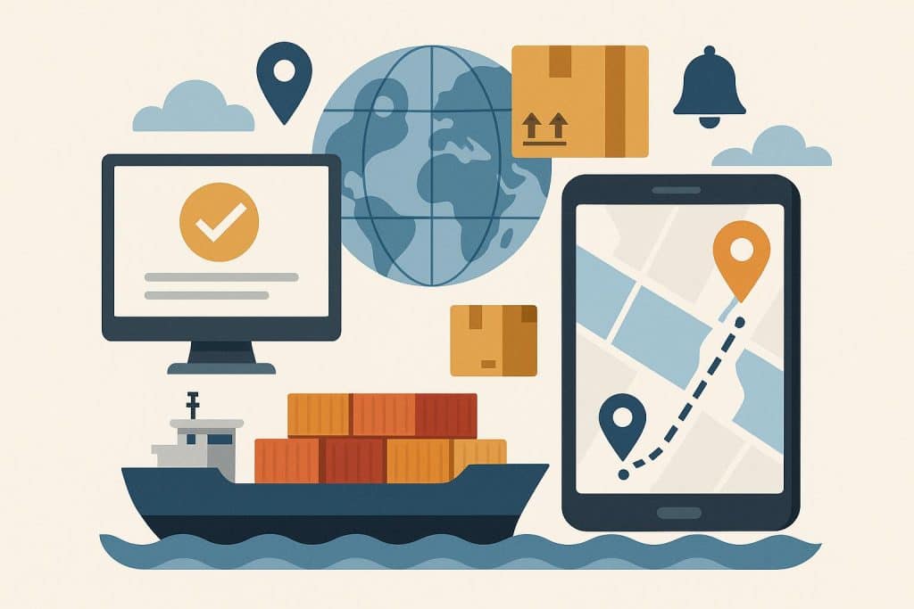 Package tracking dashboard with shipment status updates and delivery route map.