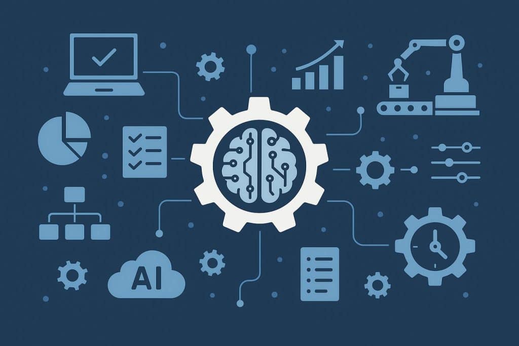 AI workflow management dashboard with automation tools and software interfaces highlighted