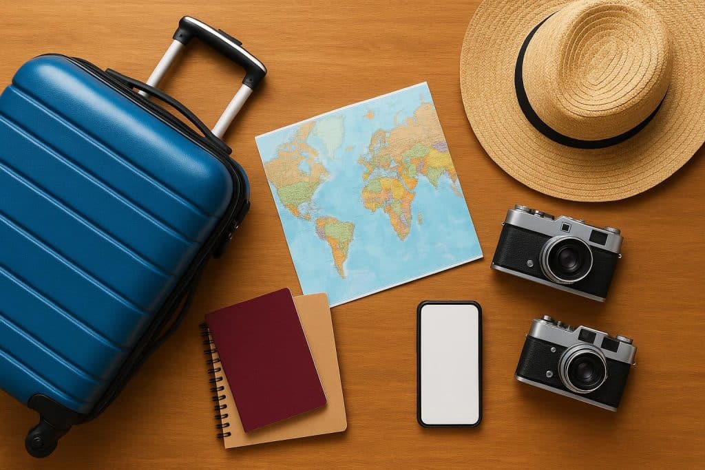 Open suitcase with organized travel essentials and passport for stress-free trip planning