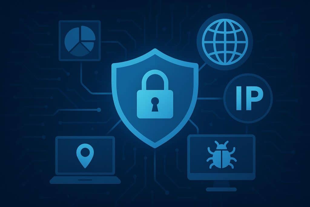 Illustration of IP intelligence technology enhancing cybersecurity and protecting online data