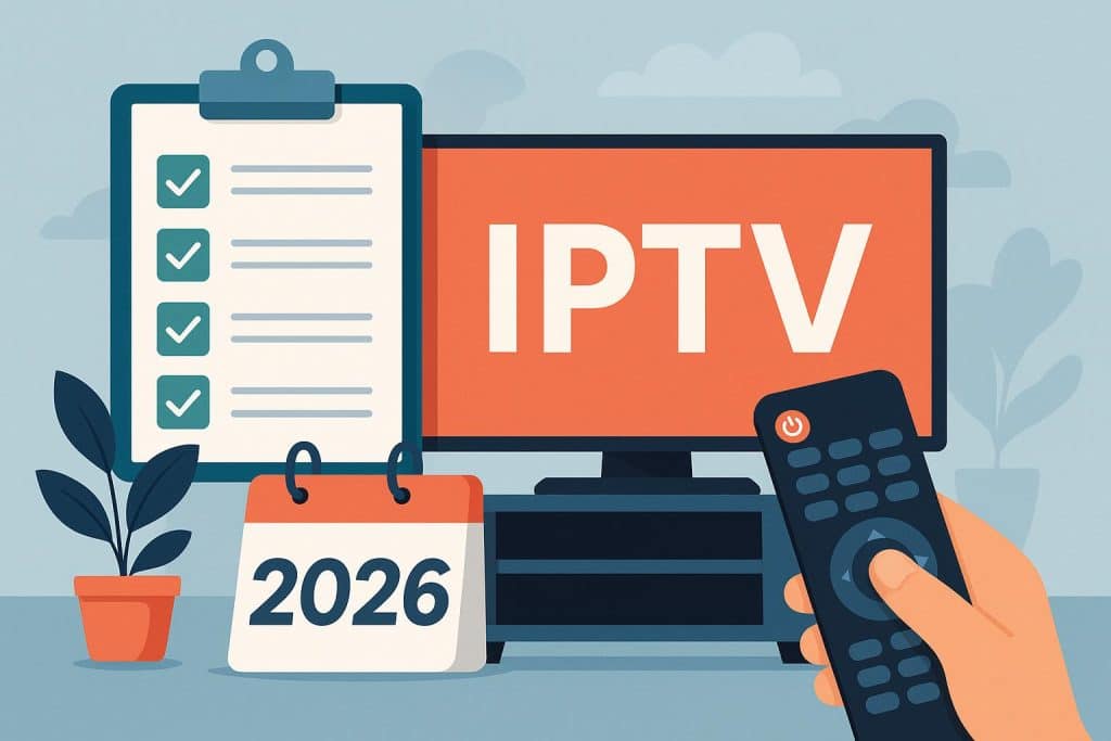 Dutch IPTV buyer reviewing subscription checklist on digital device for 2026 service comparison