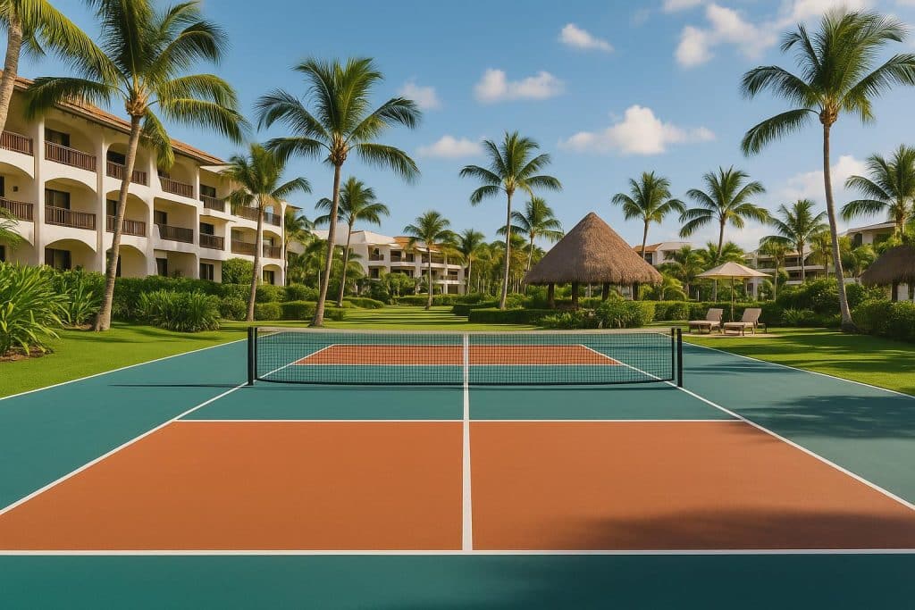 Pickleball courts at a luxury Mexican resort highlighting growing popularity in tourism industry