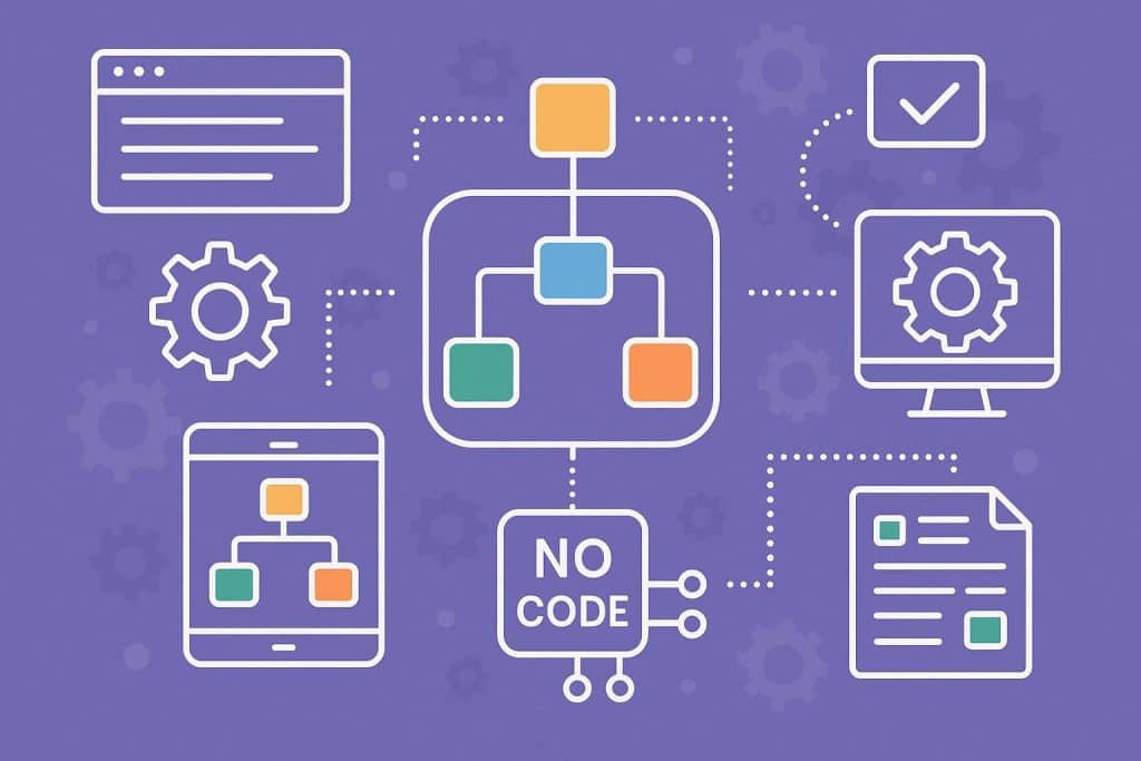 Visual representation of no-code workflow automation platforms and connected digital tools
