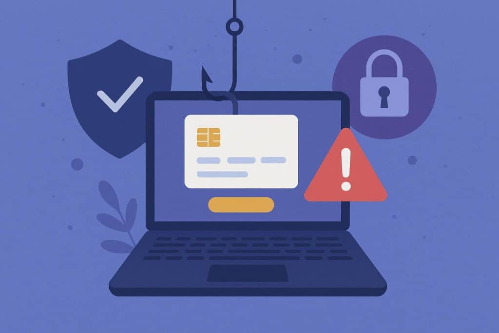 Online banking security alert with digital lock and warning signals to highlight scam risks