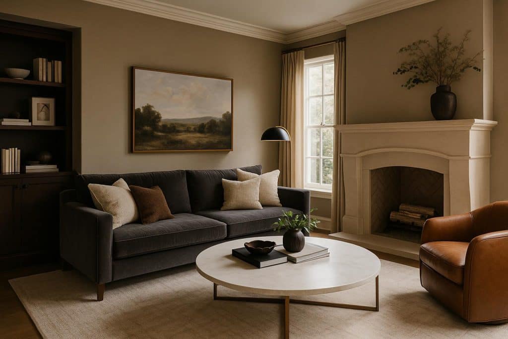 Modern home lounge with plush sofas, elegant decor, and personalized functional design elements