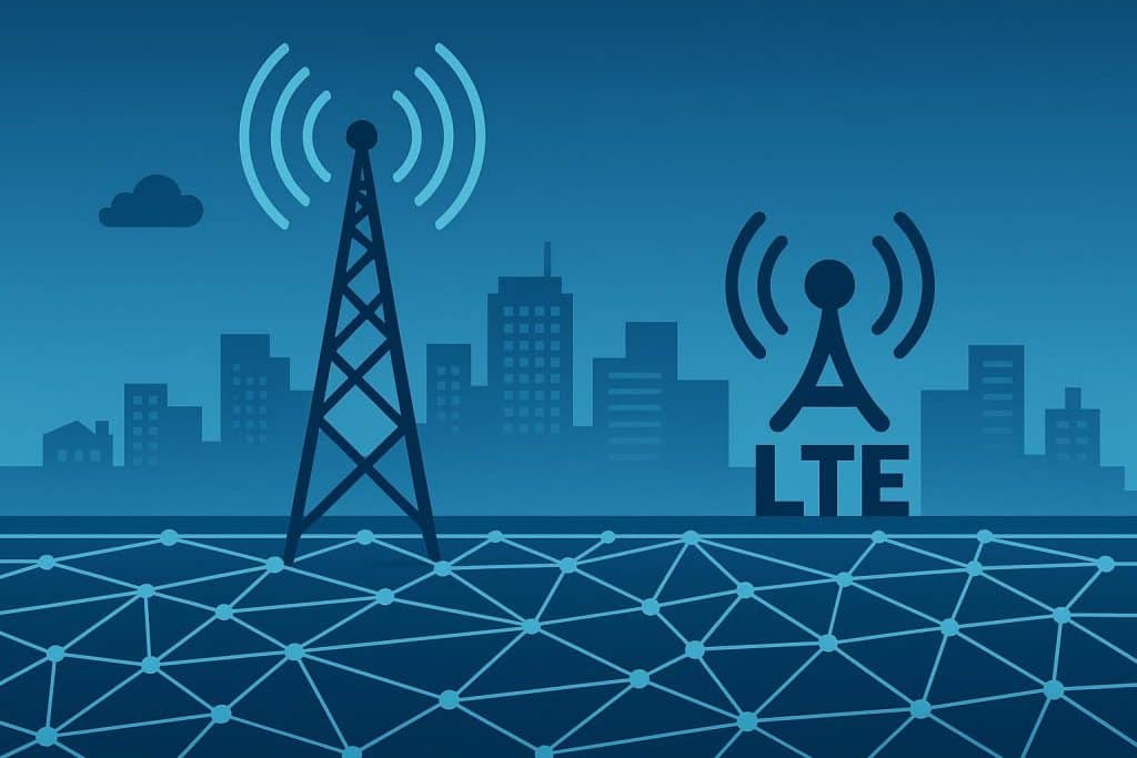 Private LTE network infrastructure illustrating modern wireless connectivity and data transmission